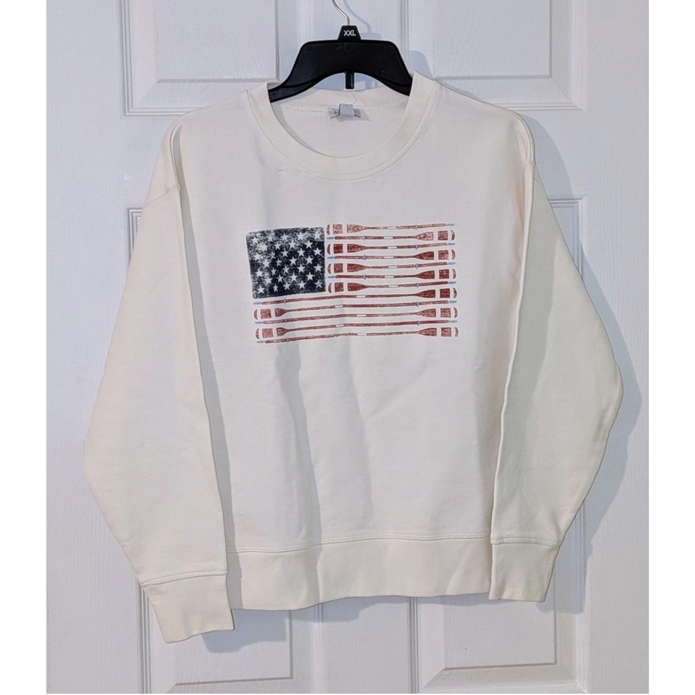 J. Crew Cream Sweatshirt with American Flag Design - Picture 2 of 5